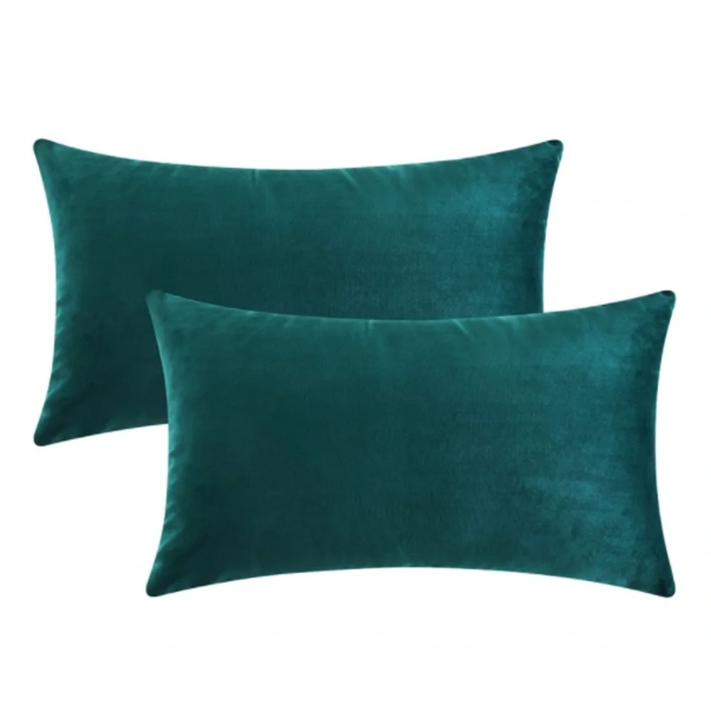 Luxury Home | Chic Dark Teal Green Soft Velvet Lumbar Throw Pillow Covers